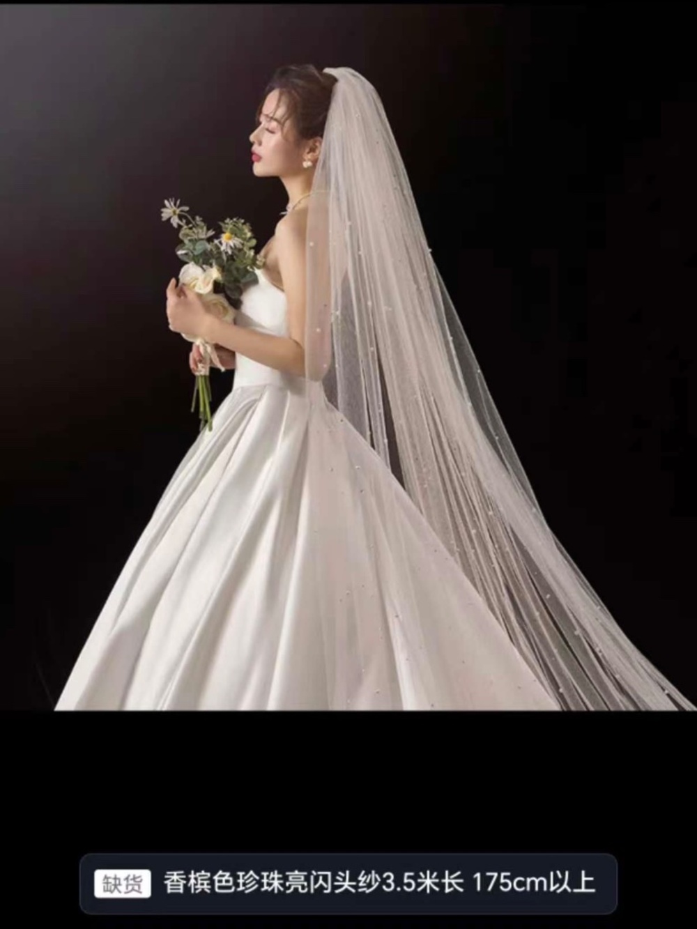 Ivory Cathedral ShimWedding Veil w/ Pearls (Unused, Only Dressing Room Fitted)